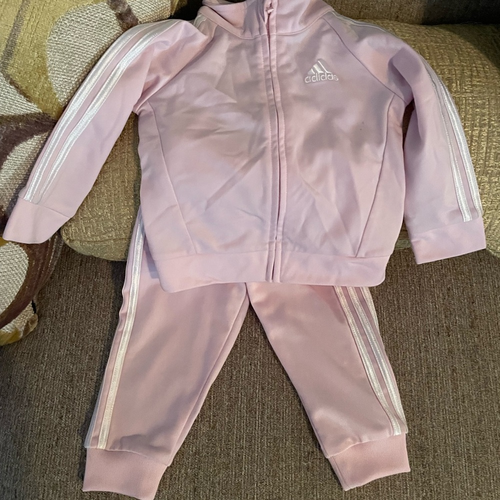 Adidas Light Pink Tracksuit with White Stripes